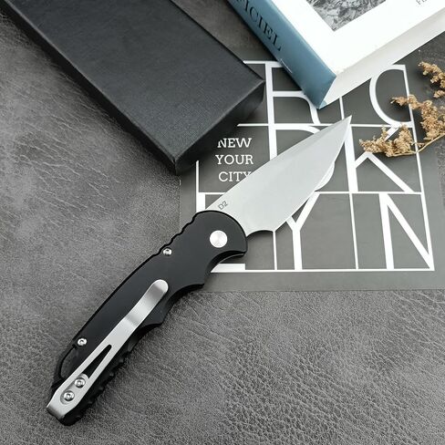 HUAAO 7.5" Manually operated button-lock Folding Pocket Knife, 2.8" D2 Blade Aluminum Alloy Handles with Pocket Clip and Lanyard Loop for EDC in Kuwait