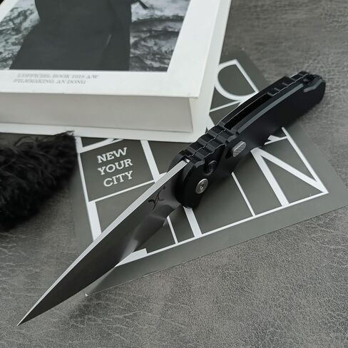 HUAAO 7.5" Manually operated button-lock Folding Pocket Knife, 2.8" D2 Blade Aluminum Alloy Handles with Pocket Clip and Lanyard Loop for EDC in Kuwait