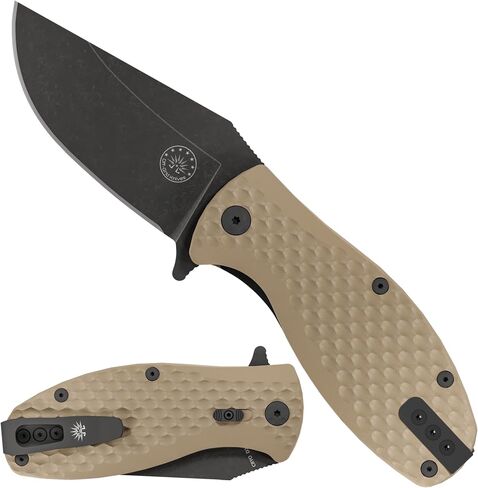 Off-Grid Knives - Badger EDC Folding Knife with Sandvik 14C28N Blade, Ball Bearing Pivot, G10 Scales, Grid-Lock, Ambidextrous Deep Carry Clip (Blackwash) in Kuwait