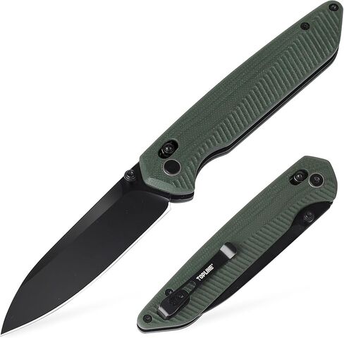 TOPLINE Pocket Knife with G10 Handle, 14C28N Steel Blade Camping Folding Knife, Safety Crossbar Lock Mechanism, Folding Pocket Knife for Men, Women, Outdoor Users, EDC Knife for Hunting, Survival, Hiking, Green in Kuwait