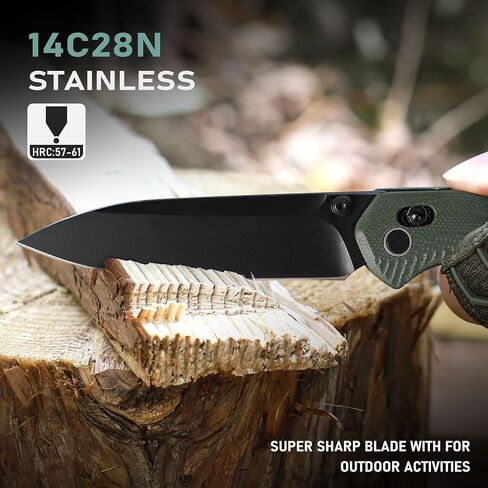 TOPLINE Pocket Knife with G10 Handle, 14C28N Steel Blade Camping Folding Knife, Safety Crossbar Lock Mechanism, Folding Pocket Knife for Men, Women, Outdoor Users, EDC Knife for Hunting, Survival, Hiking, Green in Kuwait