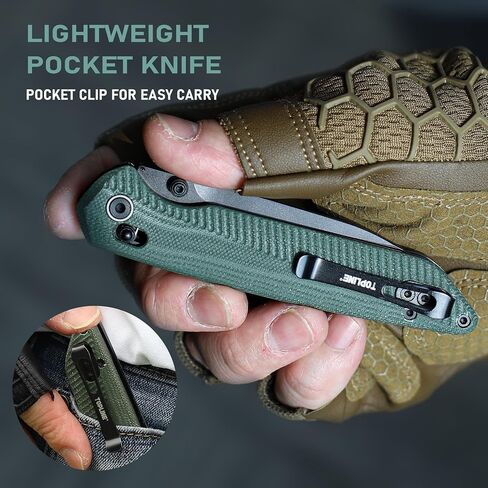TOPLINE Pocket Knife with G10 Handle, 14C28N Steel Blade Camping Folding Knife, Safety Crossbar Lock Mechanism, Folding Pocket Knife for Men, Women, Outdoor Users, EDC Knife for Hunting, Survival, Hiking, Green in Kuwait