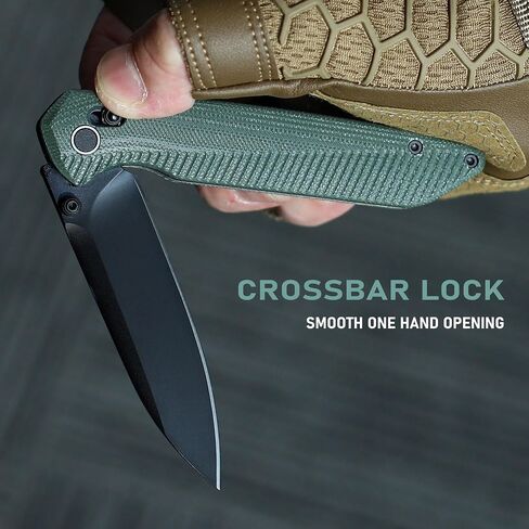 TOPLINE Pocket Knife with G10 Handle, 14C28N Steel Blade Camping Folding Knife, Safety Crossbar Lock Mechanism, Folding Pocket Knife for Men, Women, Outdoor Users, EDC Knife for Hunting, Survival, Hiking, Green in Kuwait