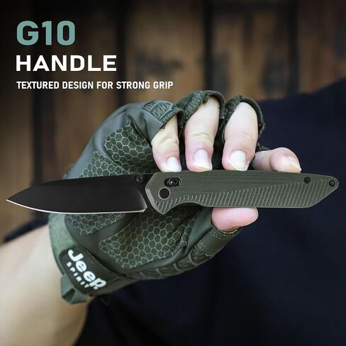 TOPLINE Pocket Knife with G10 Handle, 14C28N Steel Blade Camping Folding Knife, Safety Crossbar Lock Mechanism, Folding Pocket Knife for Men, Women, Outdoor Users, EDC Knife for Hunting, Survival, Hiking, Green in Kuwait