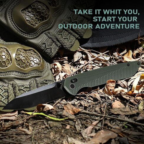 TOPLINE Pocket Knife with G10 Handle, 14C28N Steel Blade Camping Folding Knife, Safety Crossbar Lock Mechanism, Folding Pocket Knife for Men, Women, Outdoor Users, EDC Knife for Hunting, Survival, Hiking, Green in Kuwait