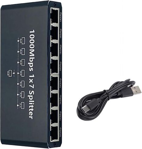 DC 5V RJ45 Gigabit Ethernet Splitter 1 to 7 Out LAN Network Adapter Up to 1000Mbps for ADSL, TVs in Kuwait
