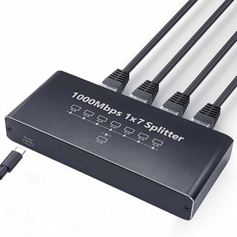 DC 5V RJ45 Gigabit Ethernet Splitter 1 to 7 Out LAN Network Adapter Up to 1000Mbps for ADSL, TVs in Kuwait