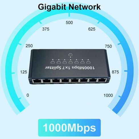 DC 5V RJ45 Gigabit Ethernet Splitter 1 to 7 Out LAN Network Adapter Up to 1000Mbps for ADSL, TVs in Kuwait