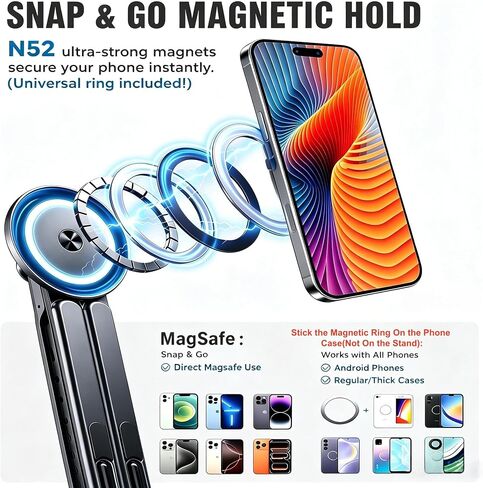 4-in-1 Foldable Laptop Stand with N52 Magnetic Phone Holder, Portable Aluminum Computer Stand for MacBook/ iPad/ Tablet, Adjustable Ergonomic Desk Stand for Home Office College Dorm & Travel Giftable in Kuwait