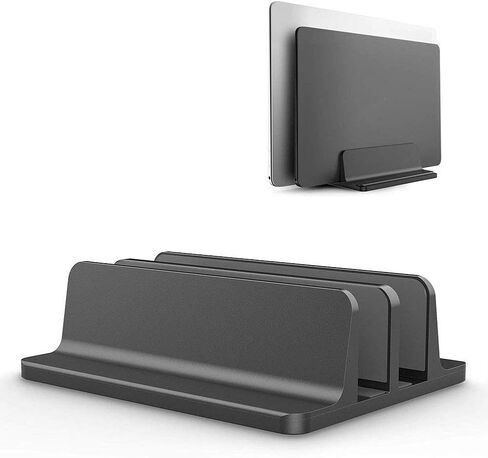 Universal Laptop Vertical Stand, Dual Desktop Adjustable Notebook Stand (up to 17.3 inches) for Samsung/HP/Dell/Chrome Book laptops (Silver) in Kuwait