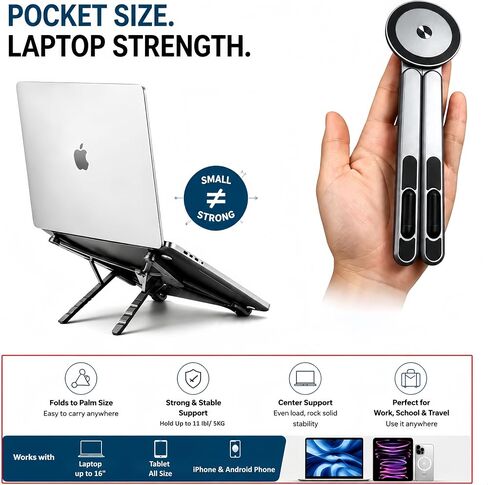 4-in-1 Foldable Laptop Stand with N52 Magnetic Phone Holder, Portable Aluminum Computer Stand for MacBook/ iPad/ Tablet, Adjustable Ergonomic Desk Stand for Home Office College Dorm & Travel Giftable in Kuwait