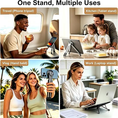 4-in-1 Foldable Laptop Stand with N52 Magnetic Phone Holder, Portable Aluminum Computer Stand for MacBook/ iPad/ Tablet, Adjustable Ergonomic Desk Stand for Home Office College Dorm & Travel Giftable in Kuwait