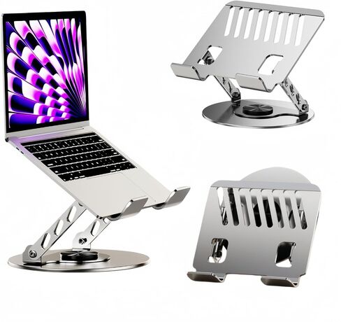 360° Rotatable Height-Adjustable All-Metal Dual-Bar Laptop Stand, Anti-Slip Heat-Dissipating for MacBook Pro/Air (10-17"), Tablet, Gaming, Office, Home, Drawing - Gray in Saudi Arabia