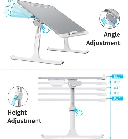 Laptop tray, SAIJI 60*45cm Table lap for bed, Multi-purpose Premium Lapdesk, Height Angle adjustable, with Book Stand, Drawer, Tablet slot, for Eating, Working, Writing, Gaming, Drawing (Light Grey) in Kuwait