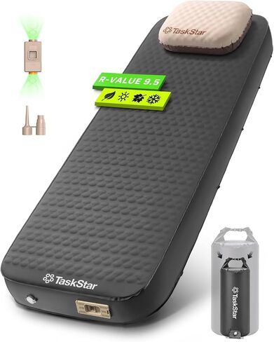 TaskStar 4" Self Inflating Sleeping Pad for Camping with Pillow, Electric Foam & Air Camping Sleeping Pad, 9.5 R-Value, 4 Season Air Mattress for Camping Essentials Gear for Tent Travel Car Cot in Kuwait