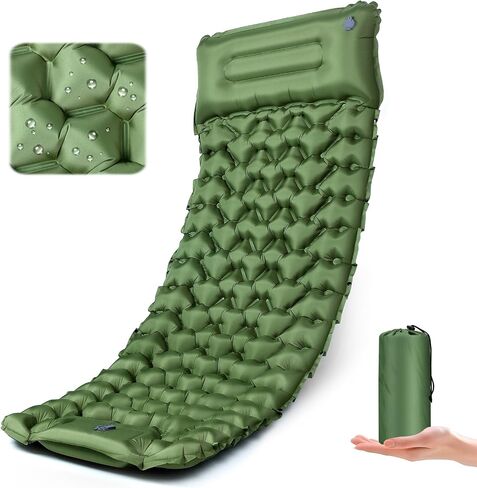 Sleeping Pad,Inflatable Camping Mat with Pillow & Foot Pump-Green in Saudi Arabia