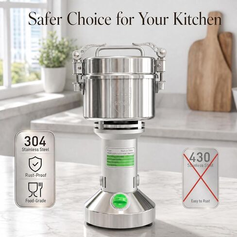 Factory Price Spices Grinder Machine Electric Flour Mill Grinding Machine for Grain Dry Grinder Spice Grinder 800g, 304 Stainless Steel High Speed 28000RPM 1600W in Kuwait