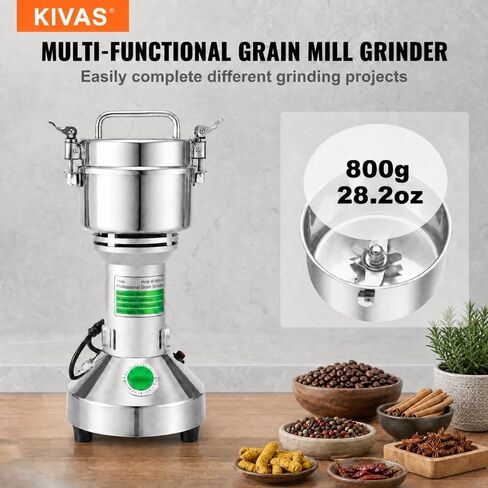 Factory Price Spices Grinder Machine Electric Flour Mill Grinding Machine for Grain Dry Grinder Spice Grinder 800g, 304 Stainless Steel High Speed 28000RPM 1600W in Kuwait