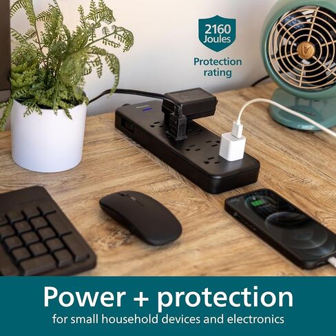 Philips Surge Protector Power Strip, 8 Ft Braided Extension Cord in Kuwait