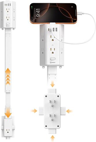 Flat Outlet Extender Stick,6 Widely Outlets,20W USBC,Extendable 11.6"-35.4" in Kuwait