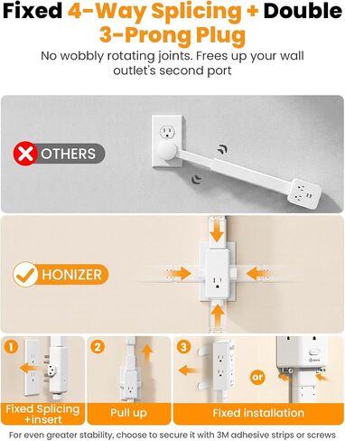 Flat Outlet Extender Stick,6 Widely Outlets,20W USBC,Extendable 11.6"-35.4" in Kuwait