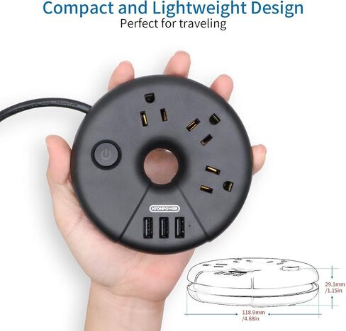 NTONPOWER Compact Power Strip with USB Bundle, 3 Outlets 3 USB Portable Desktop Charging Station with 5ft Extension Cord for Office, Home, Hotels, Cruise Ship, Nightstand in Kuwait