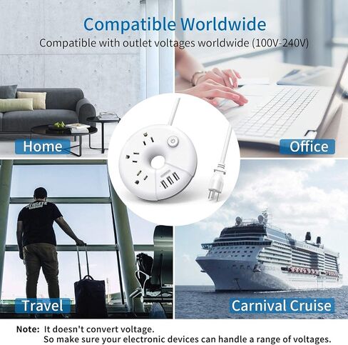 NTONPOWER Compact Power Strip with USB Bundle, 3 Outlets 3 USB Portable Desktop Charging Station with 5ft Extension Cord for Office, Home, Hotels, Cruise Ship, Nightstand in Kuwait