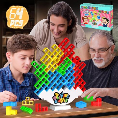 BBnote 64PCS Stack Game for Adult & Kids, Tetra Board Tower Games for Family Travel Party, 2 Players Balance Stacking Toy, Team Toys Building Block in Kuwait