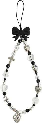 Bloomish Phone Charm - Handmade Black Bow & Heart Beaded Camera in Kuwait