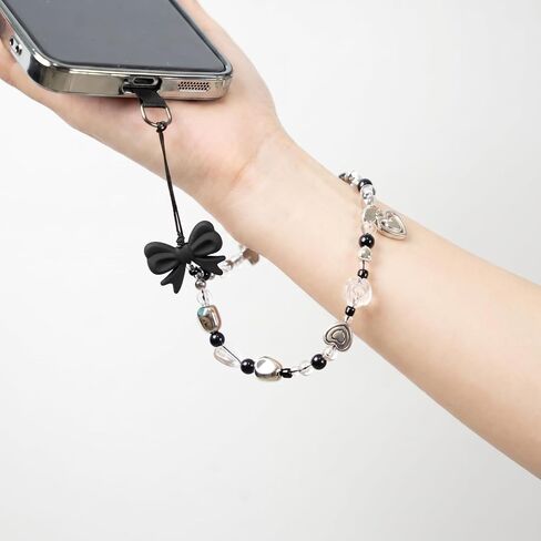 Bloomish Phone Charm - Handmade Black Bow & Heart Beaded Camera in Kuwait