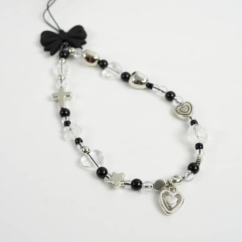 Bloomish Phone Charm - Handmade Black Bow & Heart Beaded Camera in Kuwait