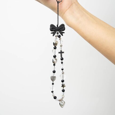 Bloomish Phone Charm - Handmade Black Bow & Heart Beaded Camera in Kuwait