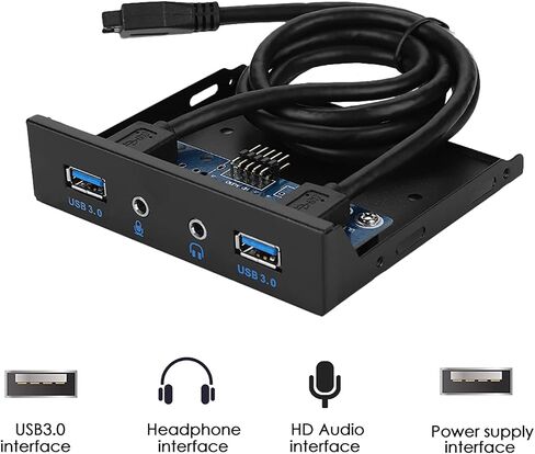 USB 3.0 Floppy Drive Front Panel, 2 USB 3.0 Ports with Mic and Audio Jacks, HD Audio Interface for PC Case, Compatible with Standard 3.5 - Inch Bay in Kuwait