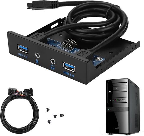 USB 3.0 Floppy Drive Front Panel, 2 USB 3.0 Ports with Mic and Audio Jacks, HD Audio Interface for PC Case, Compatible with Standard 3.5 - Inch Bay in Kuwait