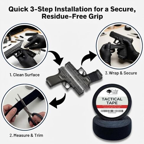 Water-Resistant Gun Grip Tape, Non-Slip Tactical Adhesive Tape, Black Wrap in Kuwait