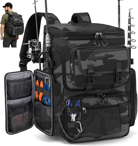 RAINSMORE Fishing Backpack, 45L Large Water-resistant Fishing Tackle Bag in Saudi Arabia