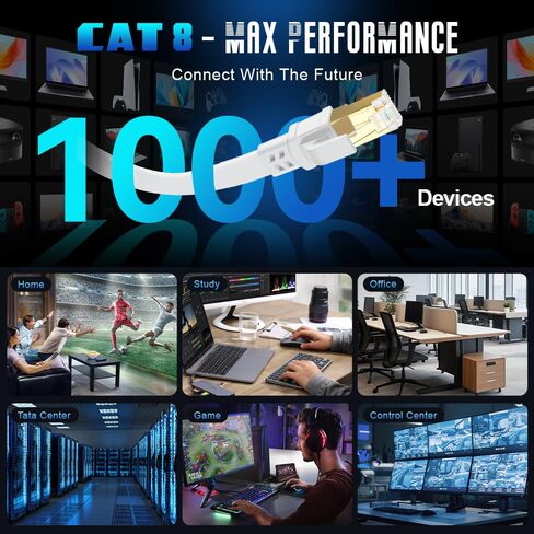 Cat 8 Ethernet Cable 100ft+10ft Flat Internet Network RJ45 Cable Shielded 2000Mhz 40Gbps LAN Compatible for Cat7/Cat6a/Cat5e in Kuwait