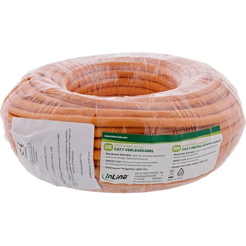 Inline Cat.7 Installation Cable S/FTP (PiMF), 600 MHz, PoE+, CCA, Halogen-Free LSZH, Orange, for Home Network and Building Cabling, 30 m, 70230I in Kuwait