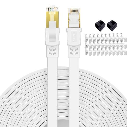 Cat 8 Ethernet Cable 50ft+3ft Flat Internet Network RJ45 Cable Shielded 2000Mhz 40Gbps LAN Compatible for Cat7/Cat6a/Cat5e in Kuwait
