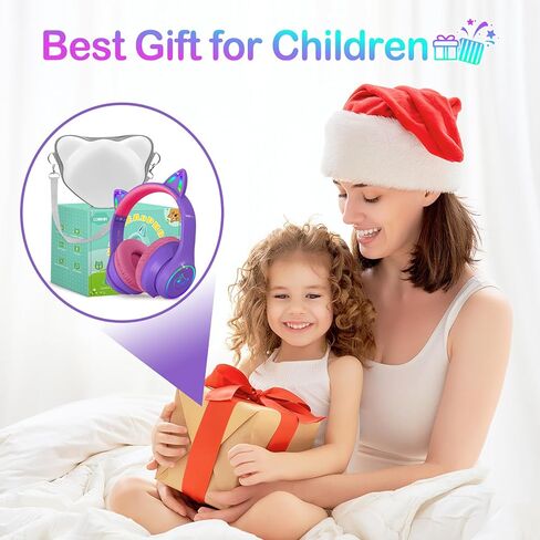 LOBKIN Bluetooth 5.4 Kids Headphones with Case - RGB LED Light Up Cat Ears Foldable Adjustable Over Ear Headphone Support Wireless or 3.5mm Wired Mode for Toddler & Girls & Boys Teens in Kuwait