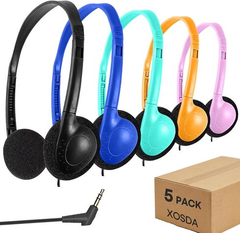 5 Pack Classroom Bulk Headphones for School Kids, Wholesale Class Set Wired Earphones for Students Children Toddler Teens Boys Girls and Adult (LS04, 5 Mixed) in Kuwait