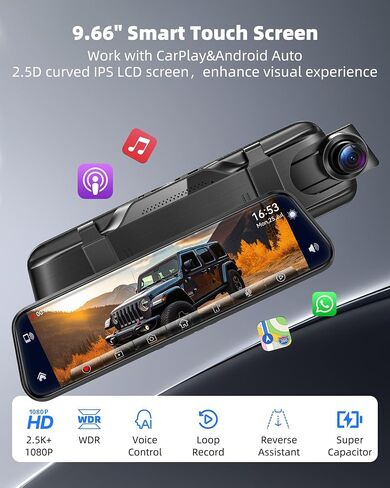 10" Mirror Dash Cam with Android Auto&Carplay 2.5K Rear View Mirror Camera in Saudi Arabia