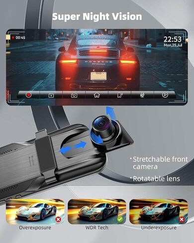10" Mirror Dash Cam with Android Auto&Carplay 2.5K Rear View Mirror Camera in Saudi Arabia