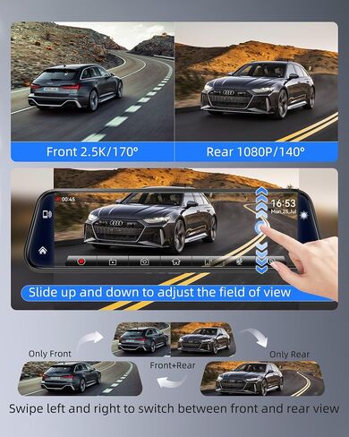 10" Mirror Dash Cam with Android Auto&Carplay 2.5K Rear View Mirror Camera in Saudi Arabia