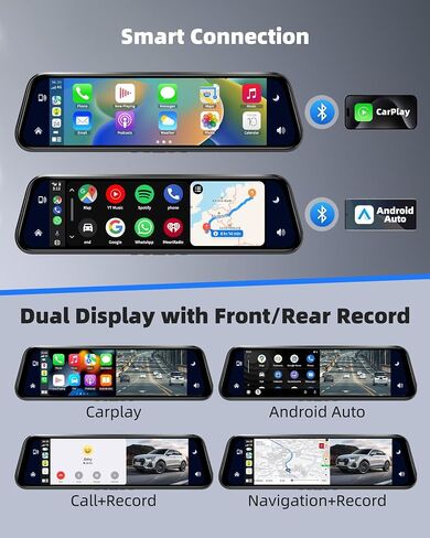 10" Mirror Dash Cam with Android Auto&Carplay 2.5K Rear View Mirror Camera in Saudi Arabia