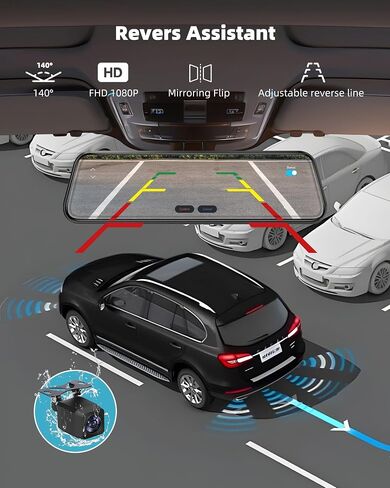 10" Mirror Dash Cam with Android Auto&Carplay 2.5K Rear View Mirror Camera in Saudi Arabia