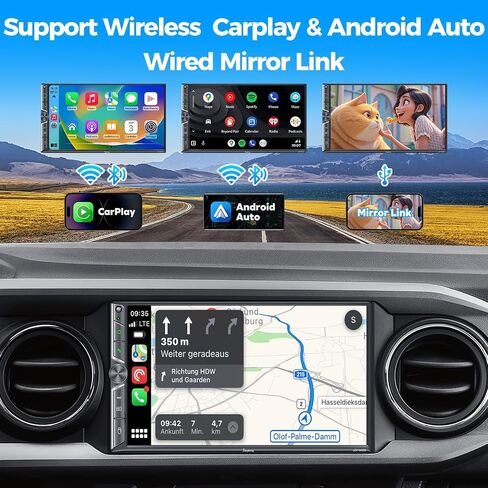 7" Double Din Car Stereo Compatible with Wireless Apple CarPlay & Android Auto, Dash Cam & Backup Camera, 240W 4.2-CH Dual Subwoofer Out, Bluetooth 5.3, Mirrorlink, FM/AM Car Radio in Kuwait