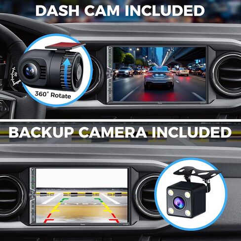 7" Double Din Car Stereo Compatible with Wireless Apple CarPlay & Android Auto, Dash Cam & Backup Camera, 240W 4.2-CH Dual Subwoofer Out, Bluetooth 5.3, Mirrorlink, FM/AM Car Radio in Kuwait