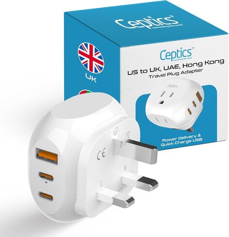 Ceptics South Africa Travel Adapter - 5 Input with QC 3.1A Dual USB and USB-C - Ultra Compact - Light Weight - USA to Any Type M Countries Such as Namibia, Botswana and More (PTU-10L), White in Kuwait