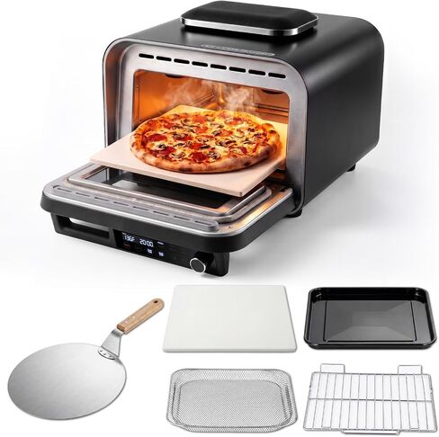 KINGWISE Convection Pizza Oven Electric, IPX4 Waterproof Countertop Air Fryer Oven, Fits 13-Inch Pizza, Heats up to 750℉, 6 Cooking Functions and 5 Pizza Presets, Pizza Stone & Pizza Peel Included in Kuwait